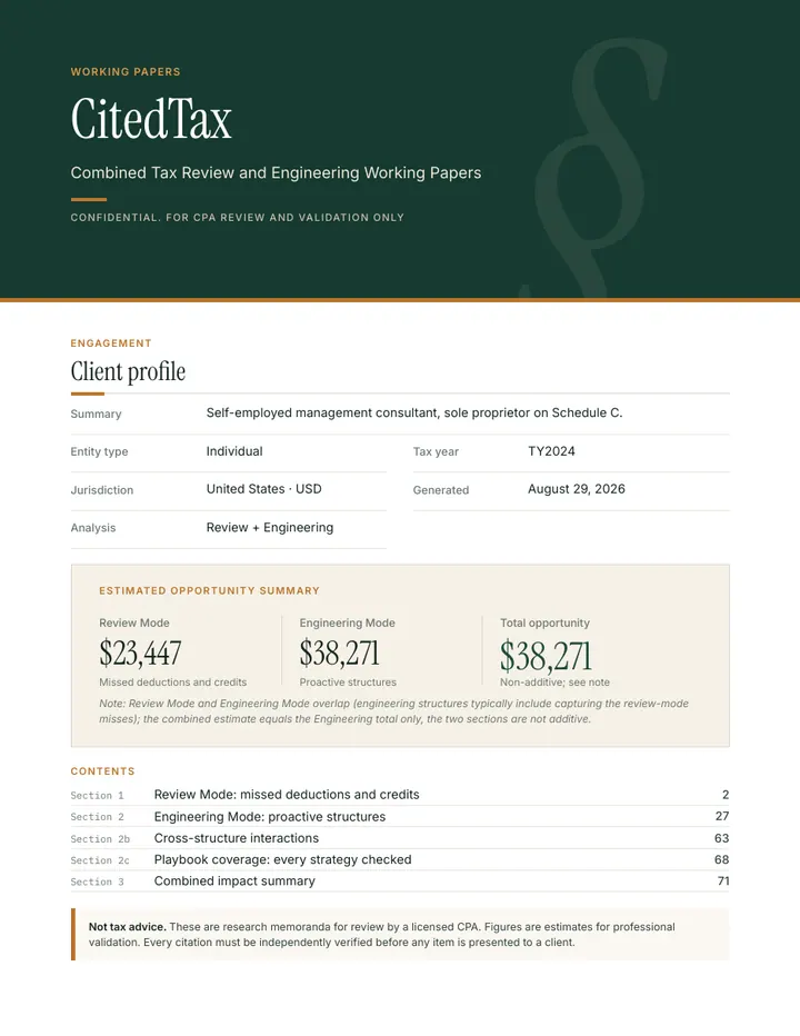 Sample working papers, cover page