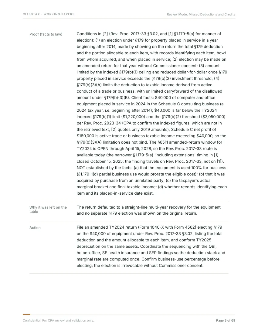 Working papers, a finding with its proof chain and grade